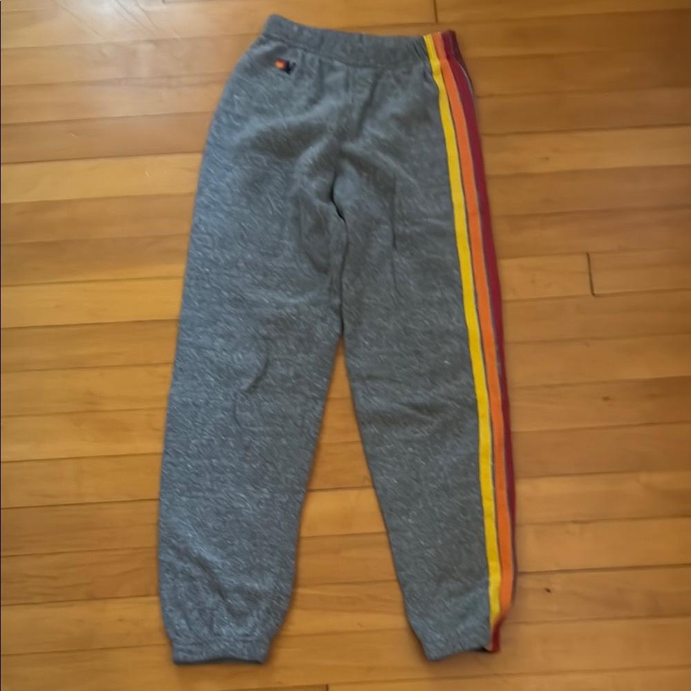 Aviator Nation Kids Grey Sweatpants with Red, Yellow & Orange Side Stripes